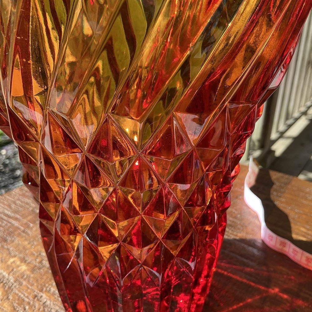 VTG L.E. Smith Amberina Diamond Point Swirl Vase Amber Glass, Heavy Pressed - Picture 11 of 14